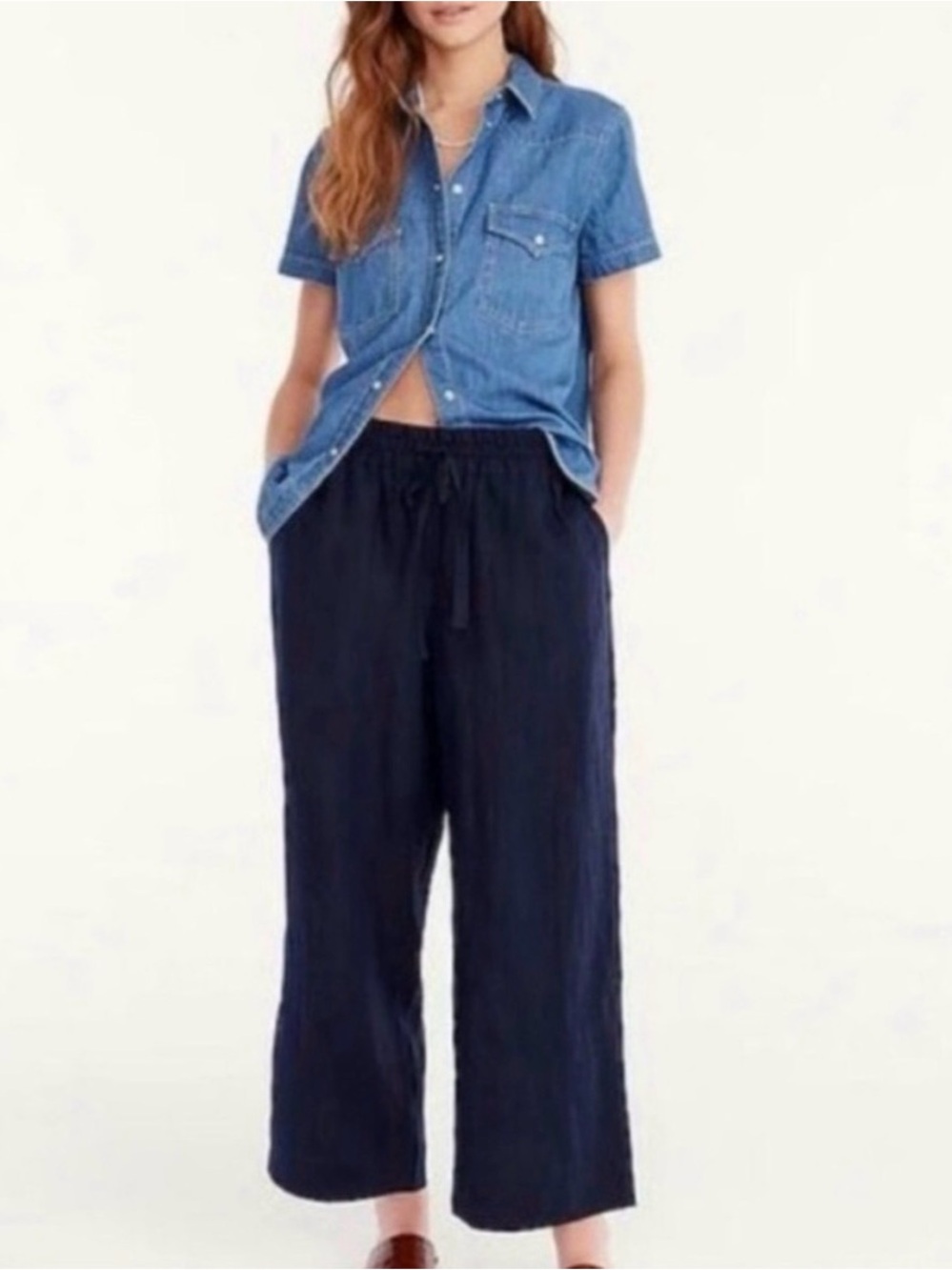 J. Crew J.Crew Tall Navy Linen Wide-leg seaside pant L
